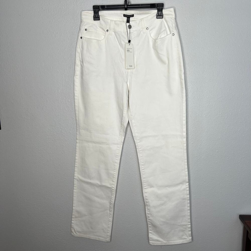 New Eileen Fisher High Rise Straight Leg Jean White Stretch Denim Ankle Sz 12